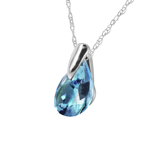 14K. SOLID GOLD NECKLACE WITH NATURAL BLUE TOPAZ (White Gold) - Picture 2 of 3